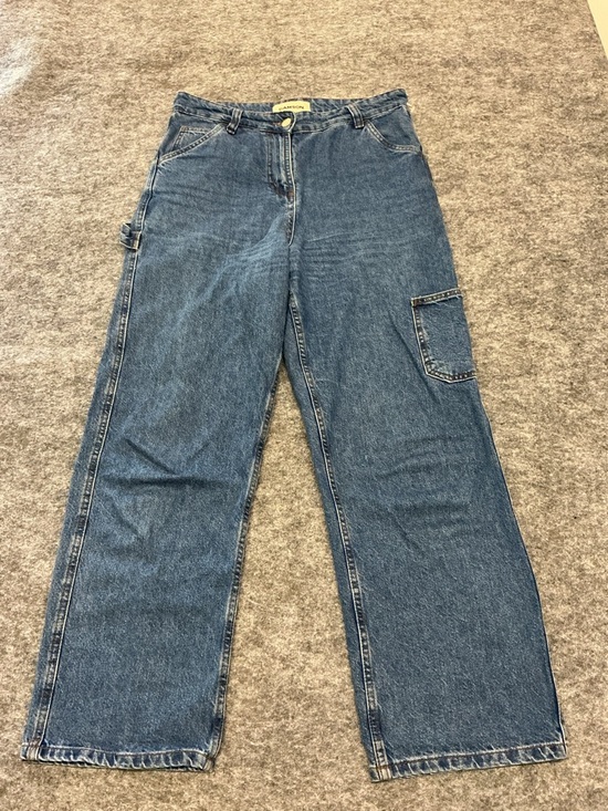 Damson Madder Denim - Damson Madder Medium Blue Denim Wide Leg Jeans Size 14